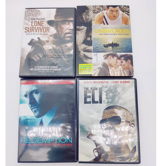 War Movie Lot DVDs 4 Movies Lone Survivor Unbroken Redemption The Book Of Eli - Picture 2 of 9